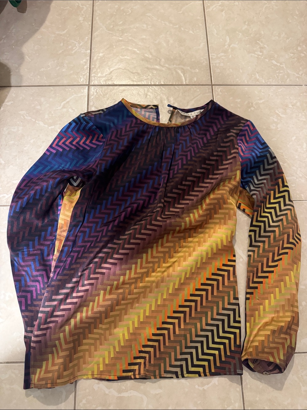 Trina Turk Multi-Color Chevron Long-Sleeve Top